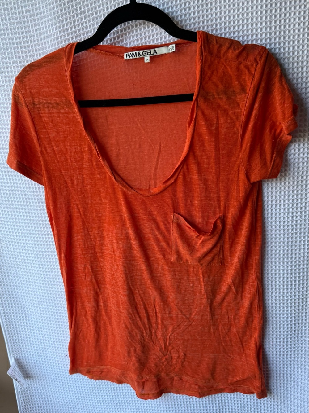 Pam & Gela Orange Scoop Neck Pocket Tee
